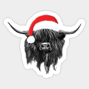 Scottish Highland Cow Christmas Santa Hat Sticker